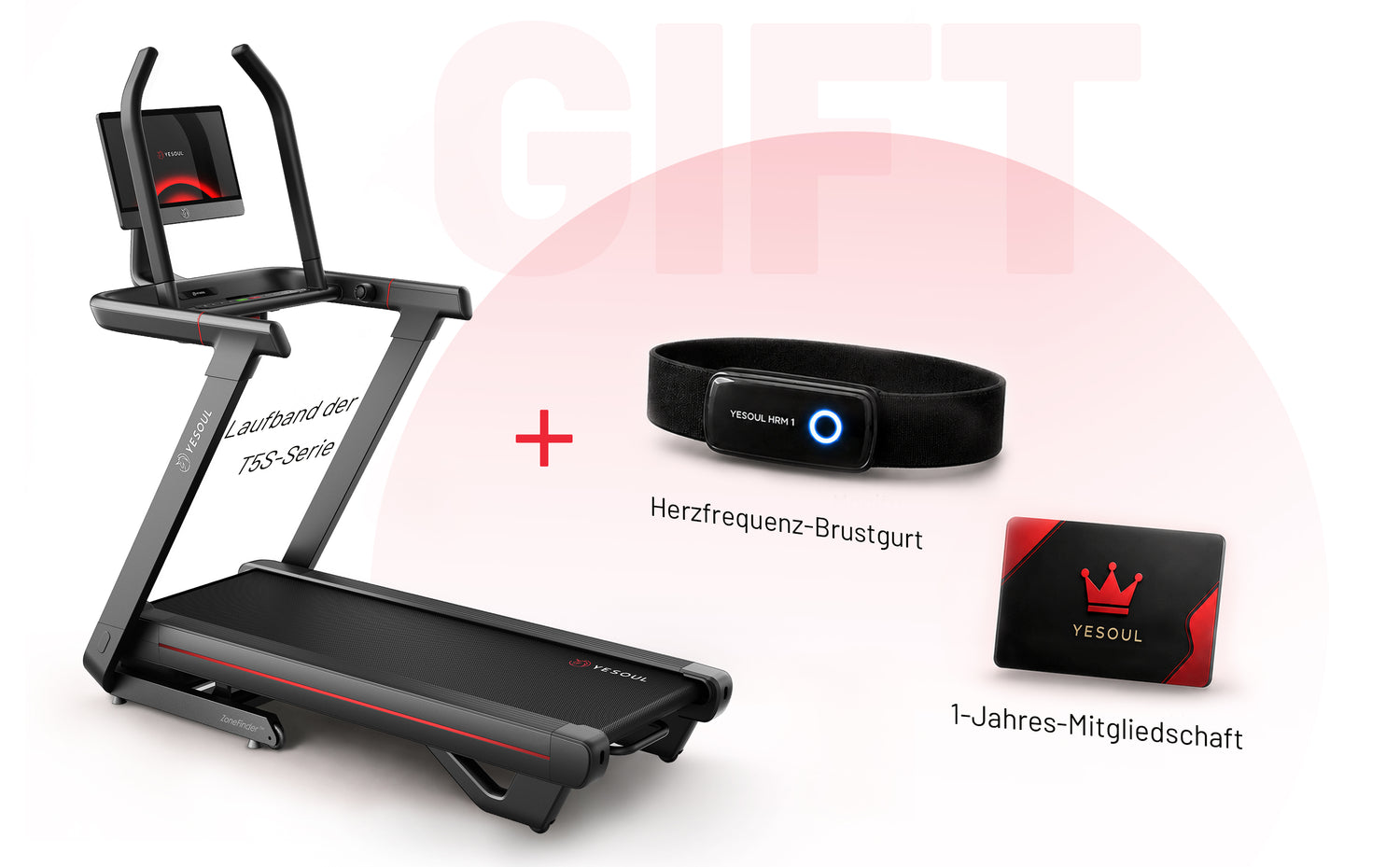 Yesoul T5 Laufband mit Herzfrequenz-Brustgurt und einem Jahr App-Mitgliedschaft