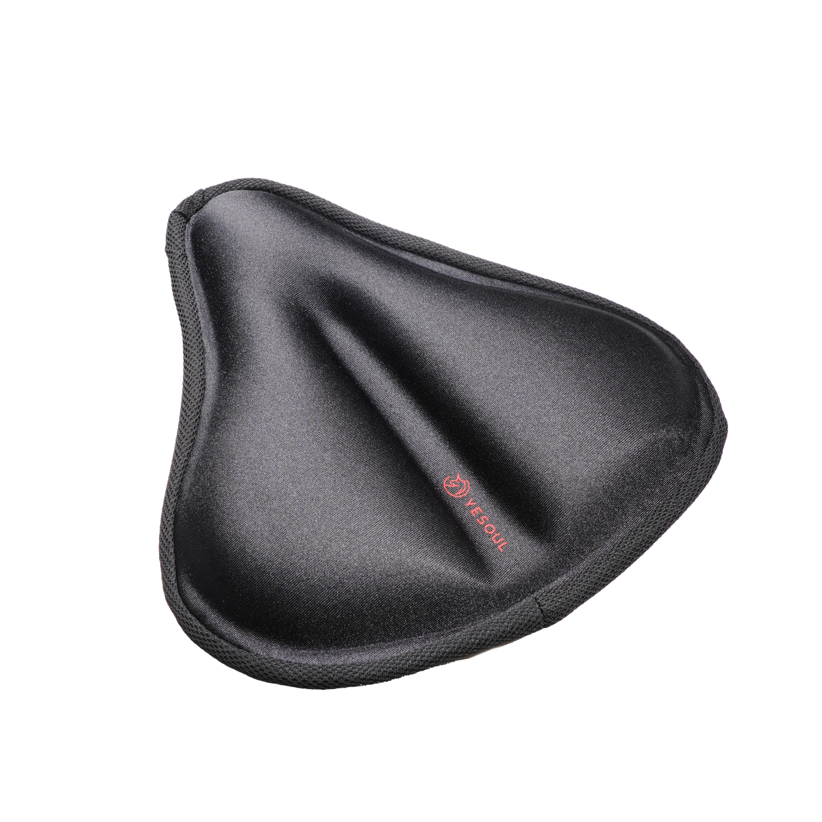 Top-down view of the YESOUL bike seat cover wide edition showing a black padded saddle cushion with a contoured surface design.