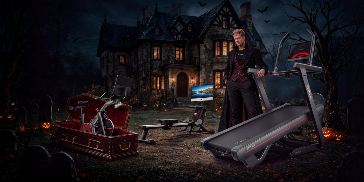 Halloween-Szene mit YESOUL Fitnessgeräten.