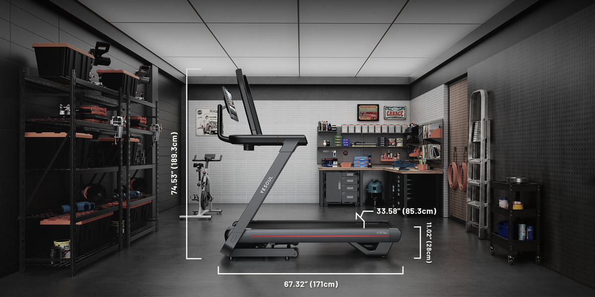 Yesoul T5 Laufband in flacher Position im Wohnzimmer