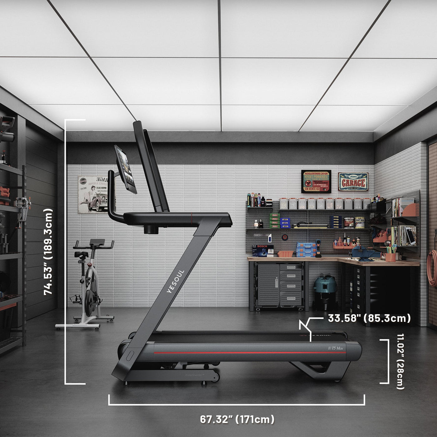 Yesoul T5 Laufband in flacher Position im Wohnzimmer