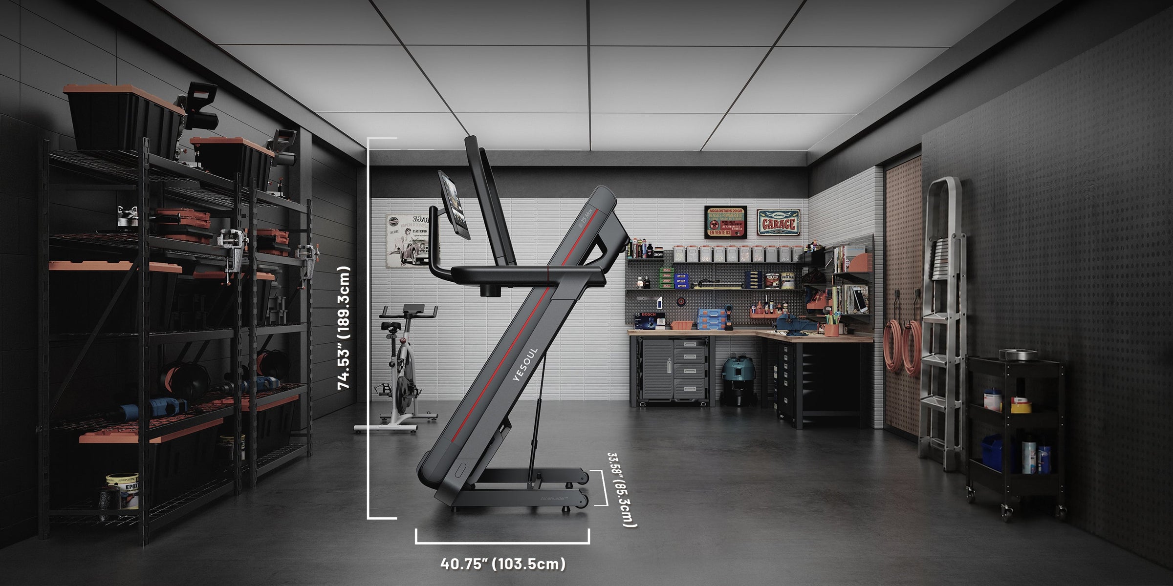Yesoul T5 Laufband zusammengeklappt im Wohnzimmer
