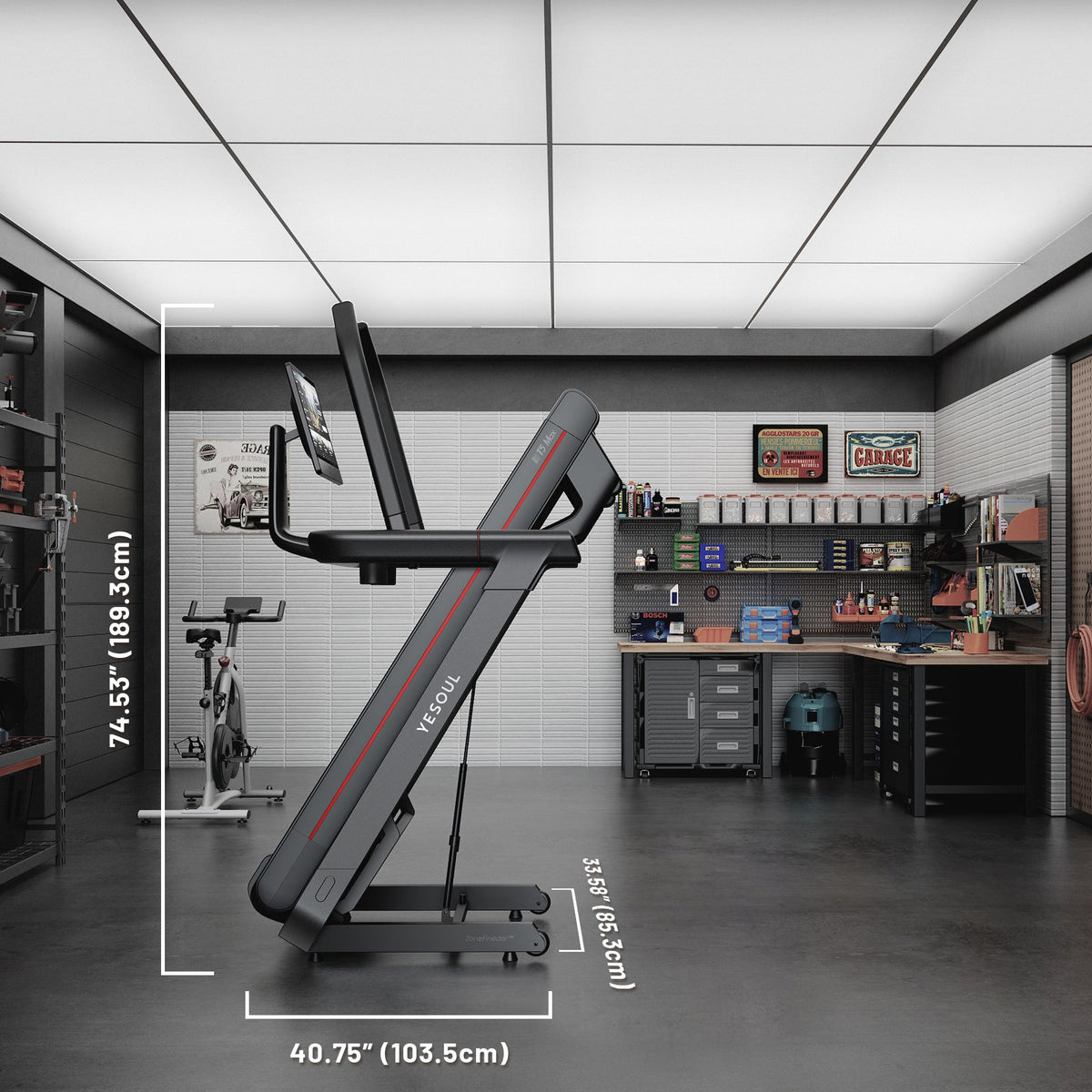 Yesoul T5 Laufband zusammengeklappt im Wohnzimmer